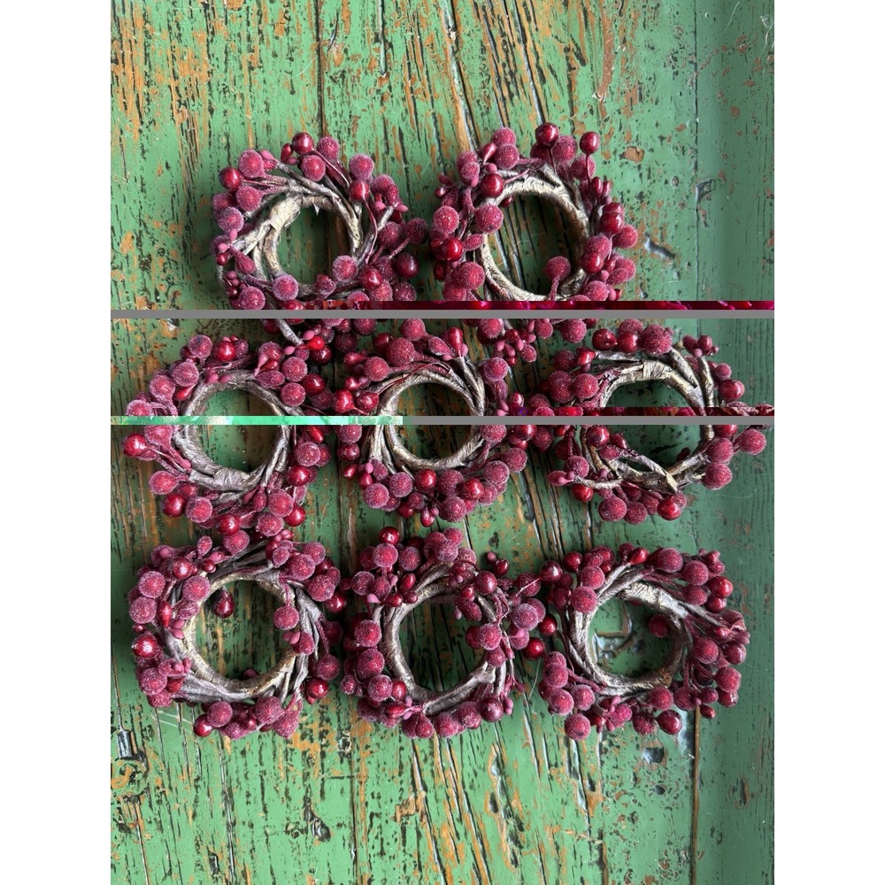 Vintage Pier 1 Imports Frosted Sugared Cranberries Napkin Rings Set Of 8